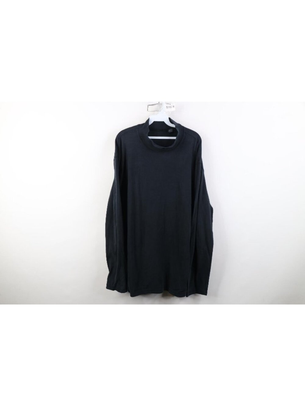 Vintage 90s Streetwear Mens XL Faded Blank Cotton Mock Neck Long Sleeve T-Shirt
